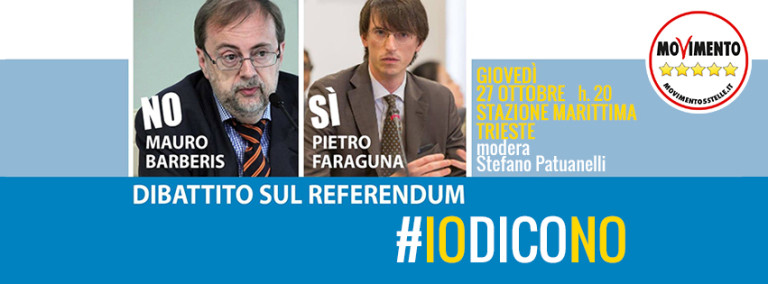 GIOVEDI 27 OTTOBRE ORE 20 A TRIESTE DIBATTITO DI APPROFONDIMENTO SUL REFERENDUM COSTITUZIONALE DEL 4 DICEMBRE