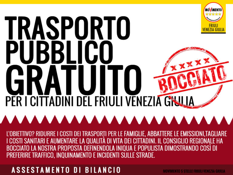 TPL GRATUITO: NO SECCO DEL CENTROSINISTRA, PRONTA PROPOSTA DI LEGGE DEL M5S