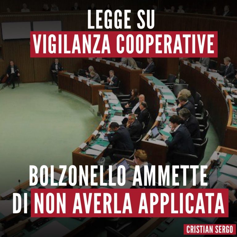 Bolzonello non ha applicato legge su vigilanza cooperative