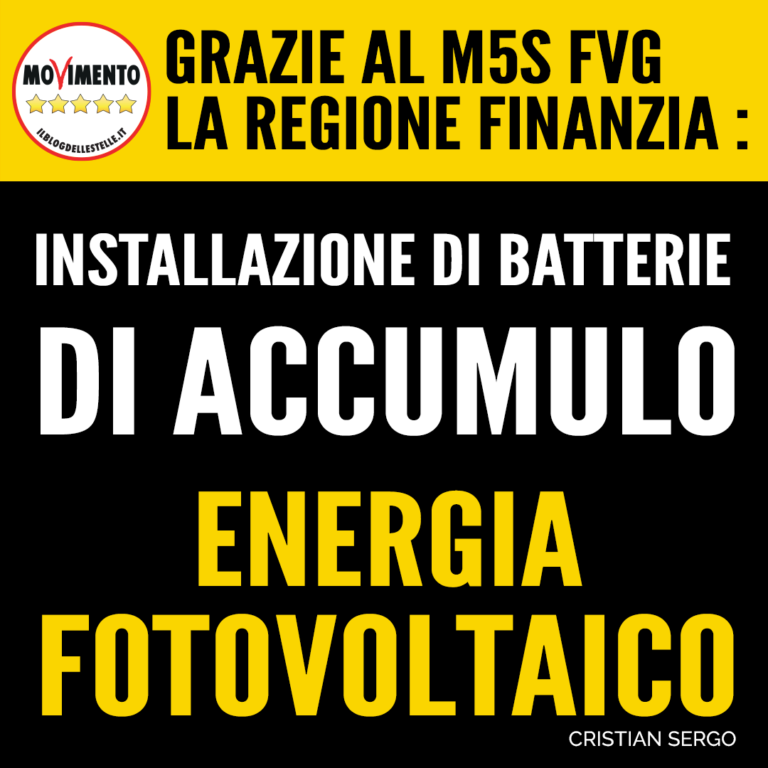 Grazie al M5S la Regione finanzia l’acquisto di batterie di accumulo energia fotovoltaico