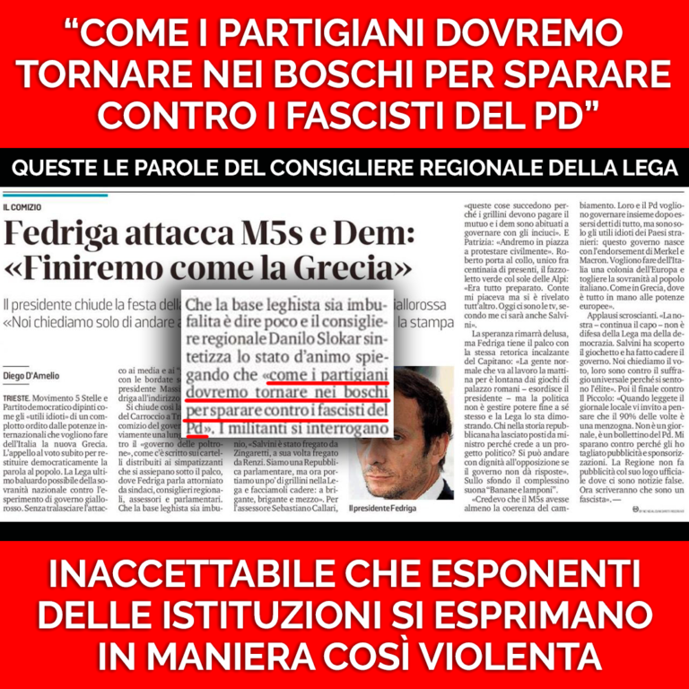 Inacettabile violenza nelle parole della Lega