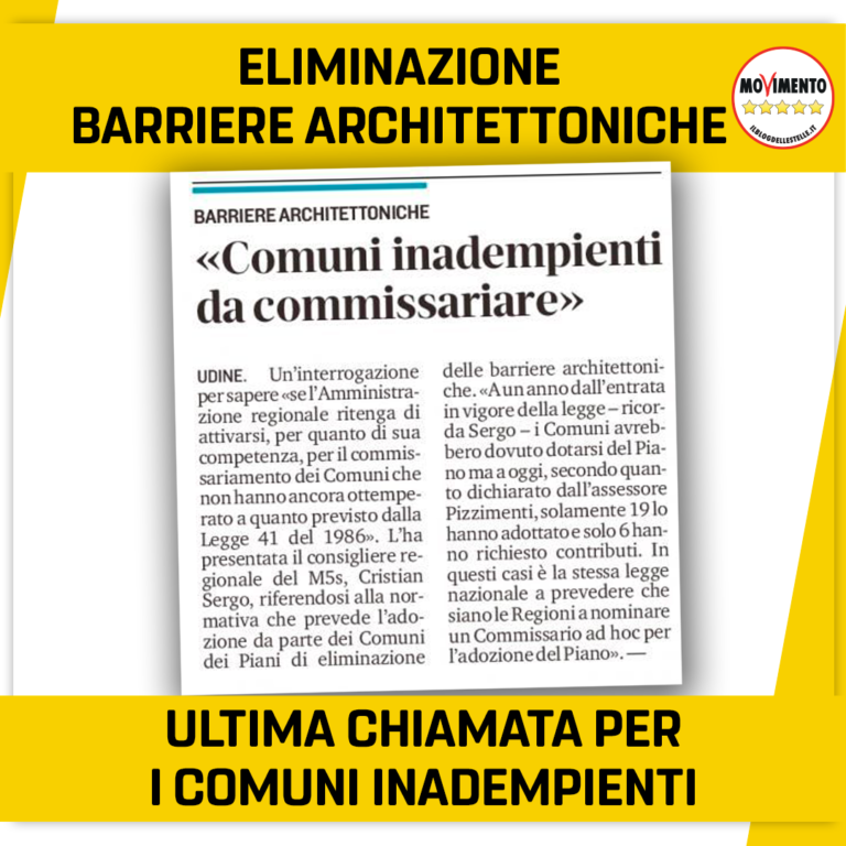 Barriere architettoniche, ultima chiamata per Comuni inadempienti