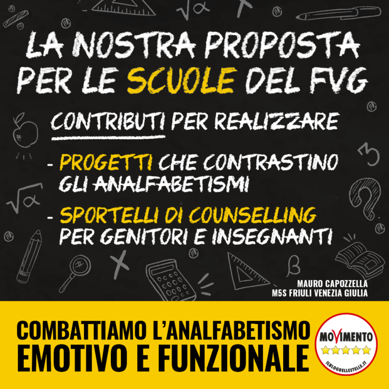 Illustrata pdl M5S su contrasto ad analfabetismo emotivo e funzionale