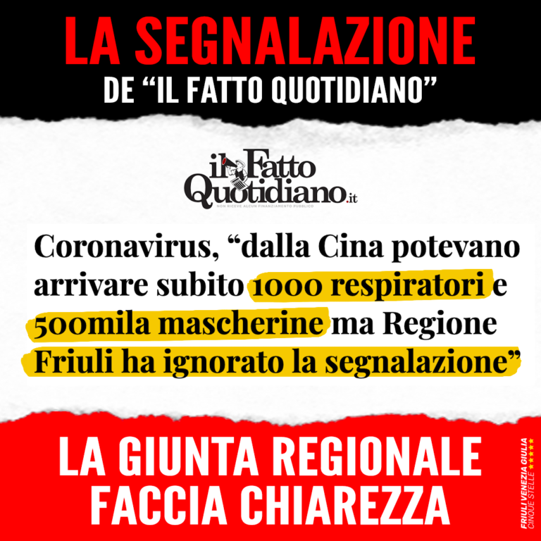 Respiratori e mascherine, Giunta chiarisca dopo articolo FQ