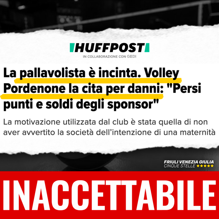 Pallavolista incinta citata per danni, politica agisca anche contro questi casi