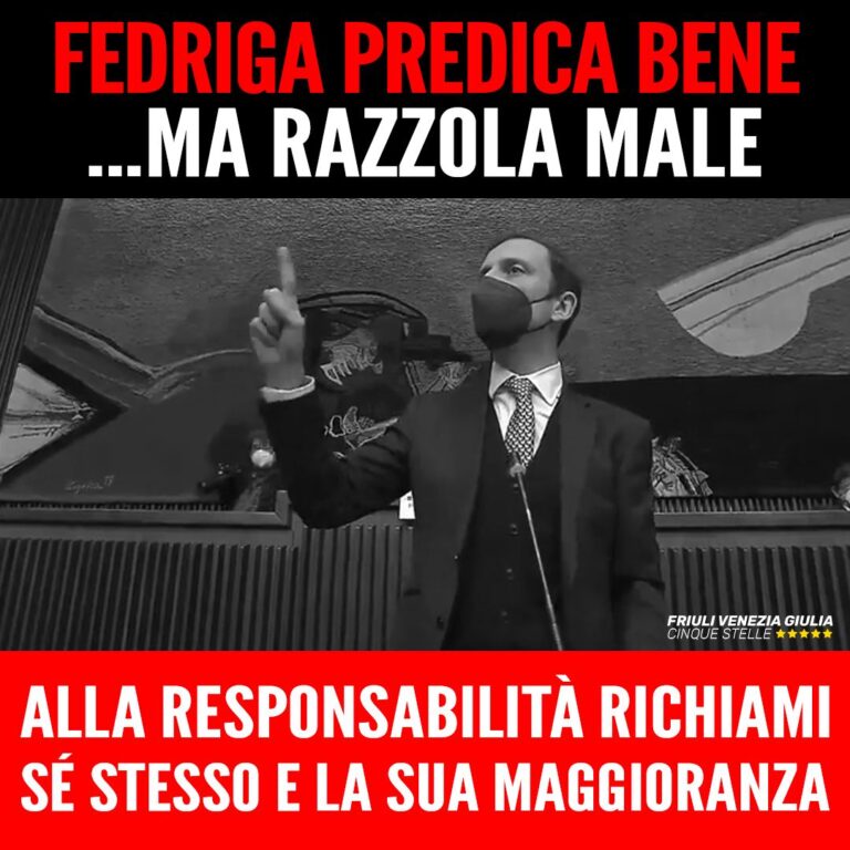 Fedriga dovrebbe richiamare alla responsabilità sé stesso e la sua maggioranza