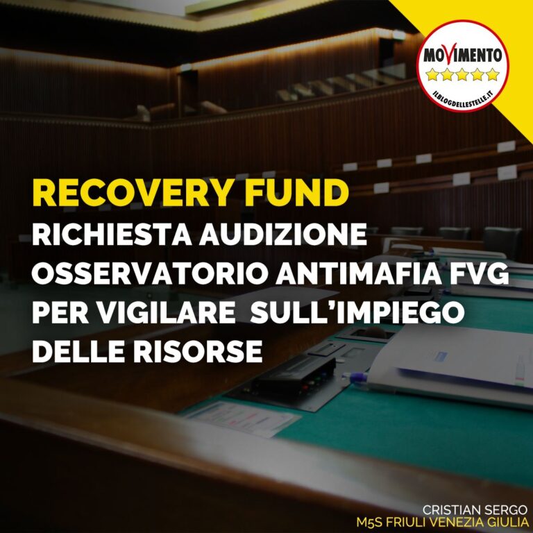 M5S chiede audizione Osservatorio antimafia su risorse Recovery Fund