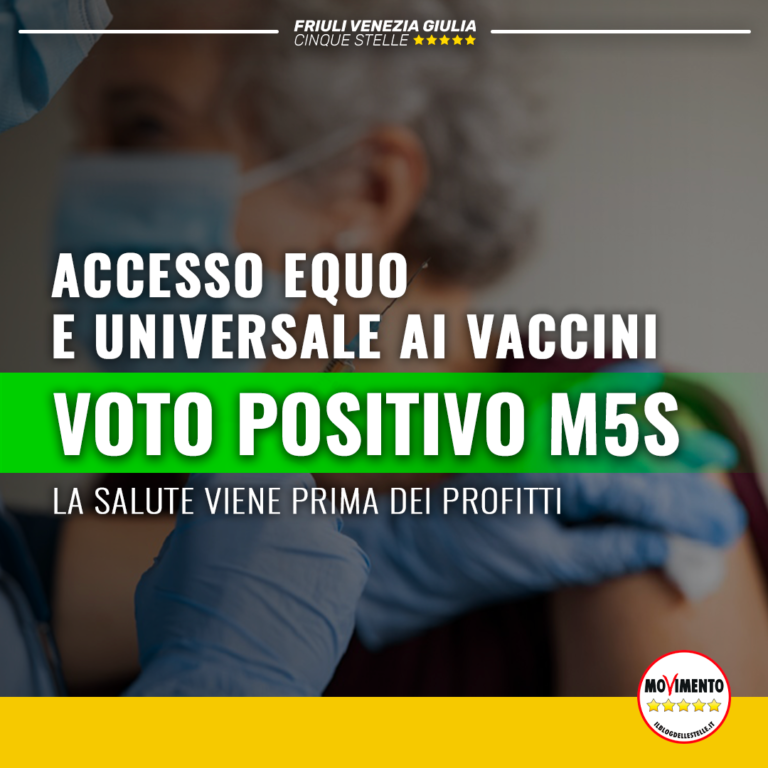 M5S favorevole a mozione per accesso equo e universale ai vaccini