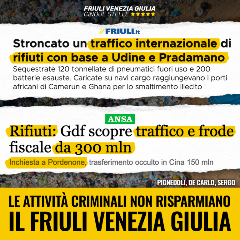 Traffici illeciti di rifiuti, preoccupano casi in FVG