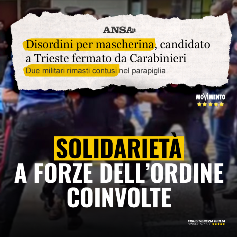 Solidarietà alle Forze dell’ordine per fatto accaduto a Trieste