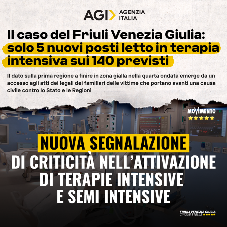 Nuova segnalazione di criticità nell’attivazione di terapie intensive