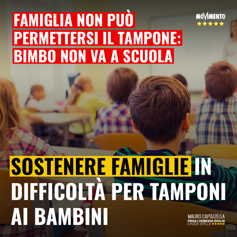 Scuola, sostenere famiglie in difficoltà per tamponi ai bambini