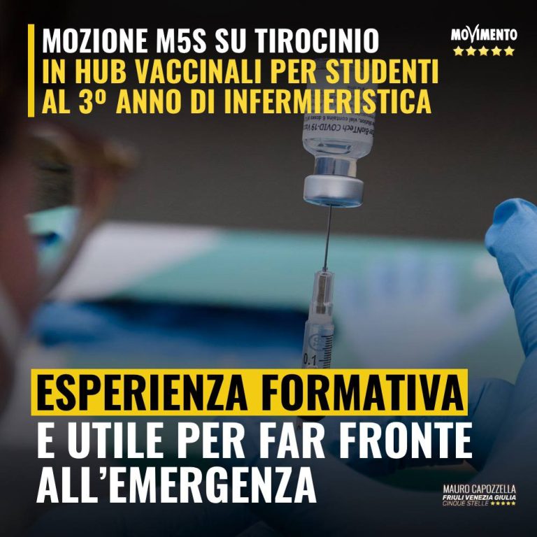 Mozione M5S per tirocinio in hub vaccinali per studenti al terzo anno di Infermieristica