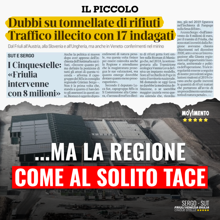 Traffico illecito di rifiuti: la Regione come al solito tace