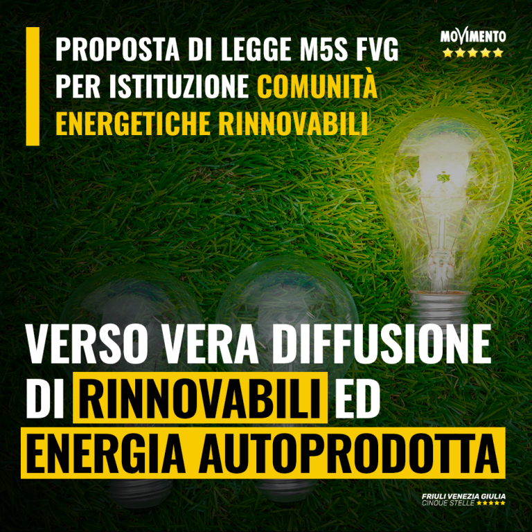 Proposta di legge M5S per istituzione Comunità energetiche rinnovabili