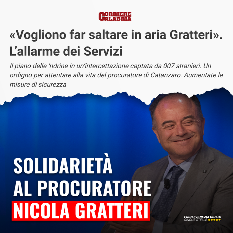 Solidarietà e vicinanza al procuratore Nicola Gratteri