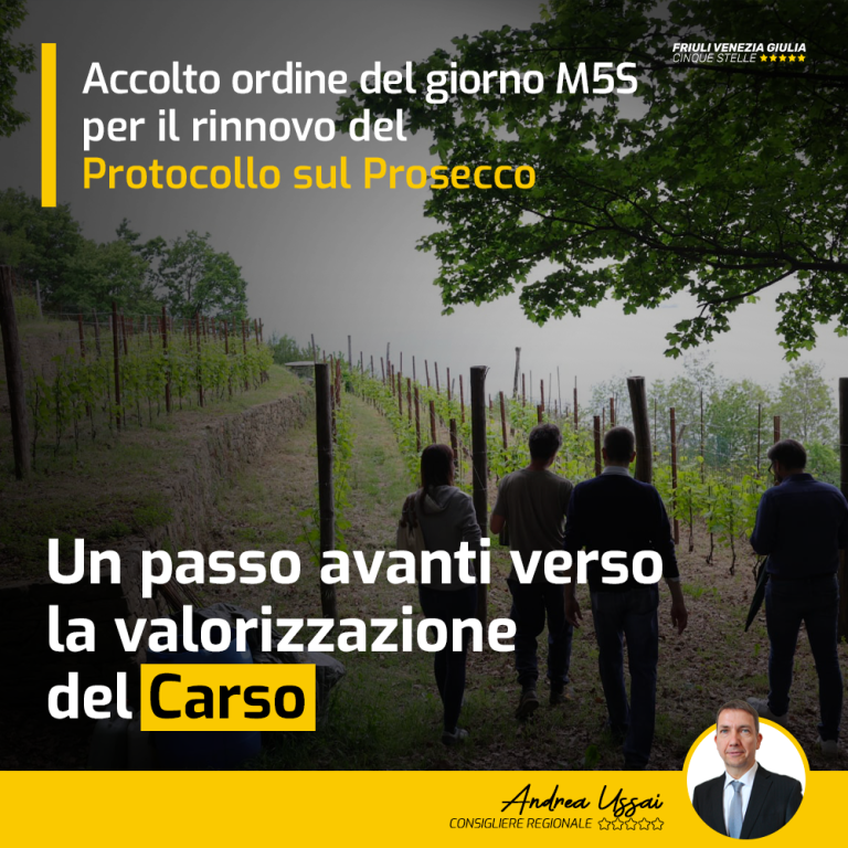 Accolto ordine del giorno M5S per rinnovo Protocollo Prosecco