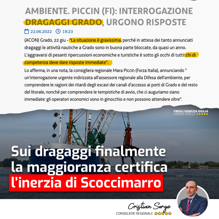 Dragaggi, finalmente la maggioranza certifica inerzia di Scoccimarro