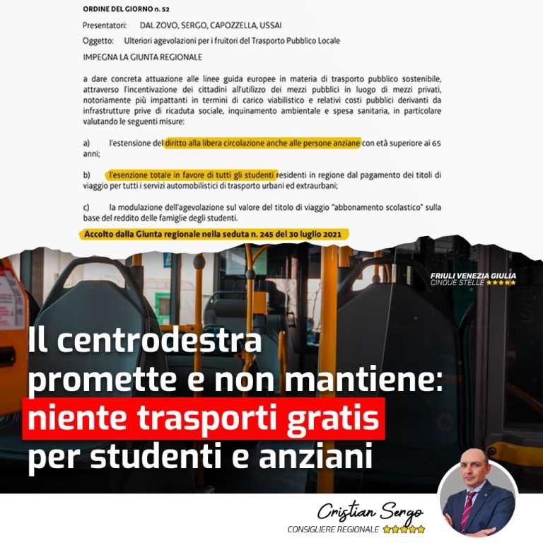 Promesse non mantenute su tpl gratis per studenti e anziani