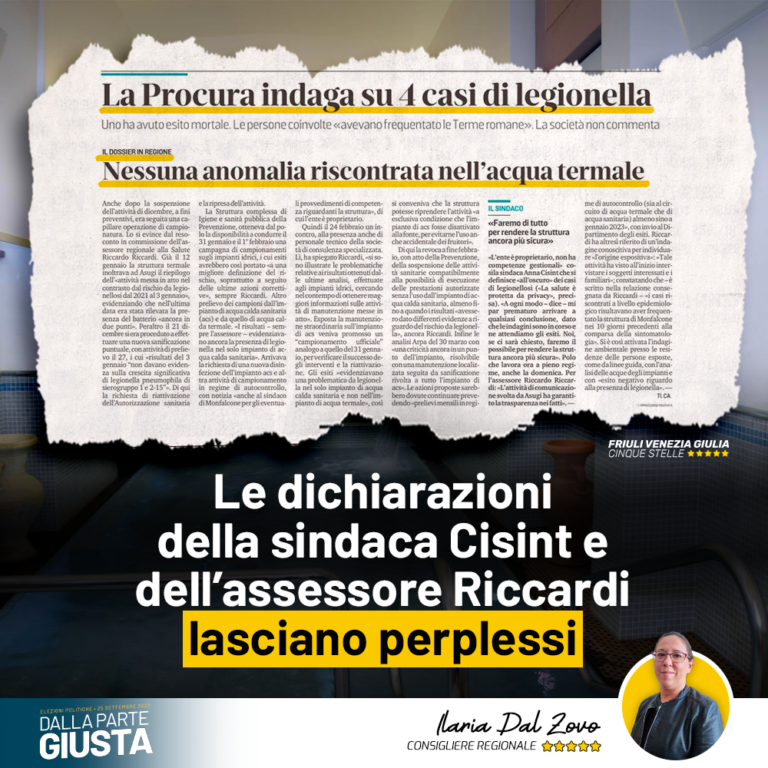 Legionella alle Terme Monfalcone, perplessità su parole Cisint e Riccardi