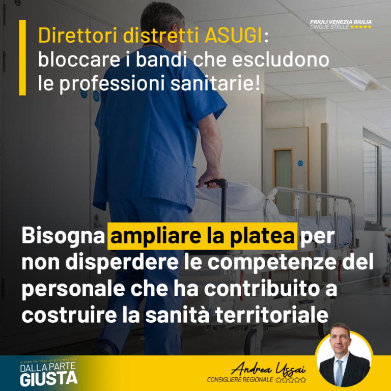 Bloccare bandi che escludono professioni sanitarie da direzione Distretti ASUGI