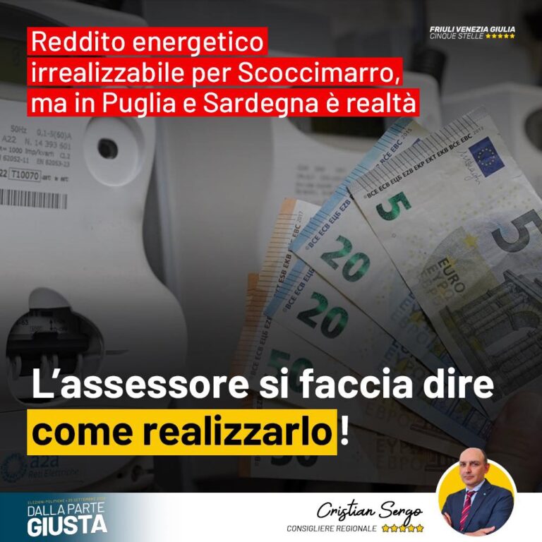 Reddito energetico irrealizzabile per Scoccimarro. Ma in Puglia e Sardegna è realtà