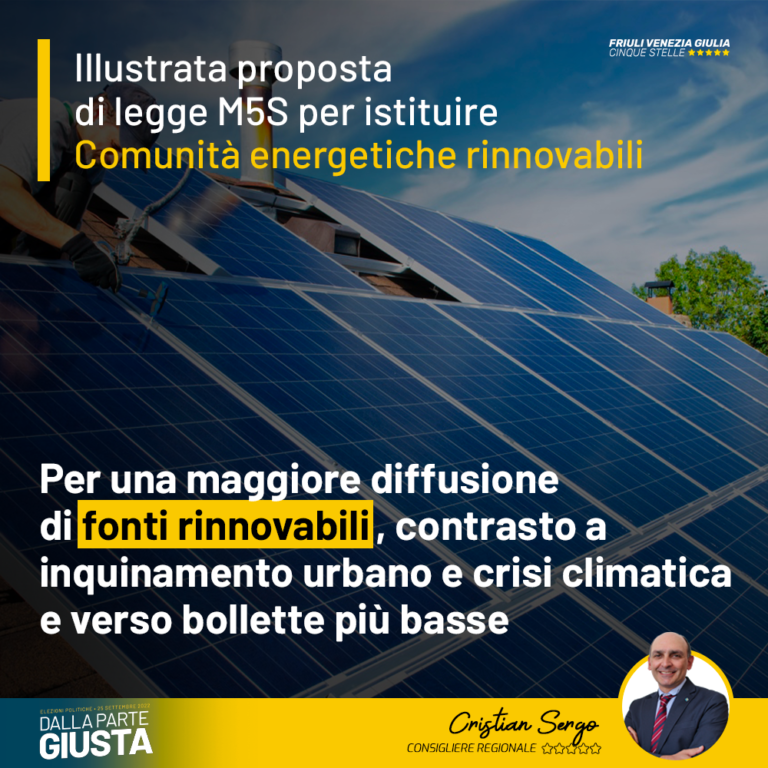 Illustrata la proposta di legge M5S per istituzione delle Comunità energetiche rinnovabili