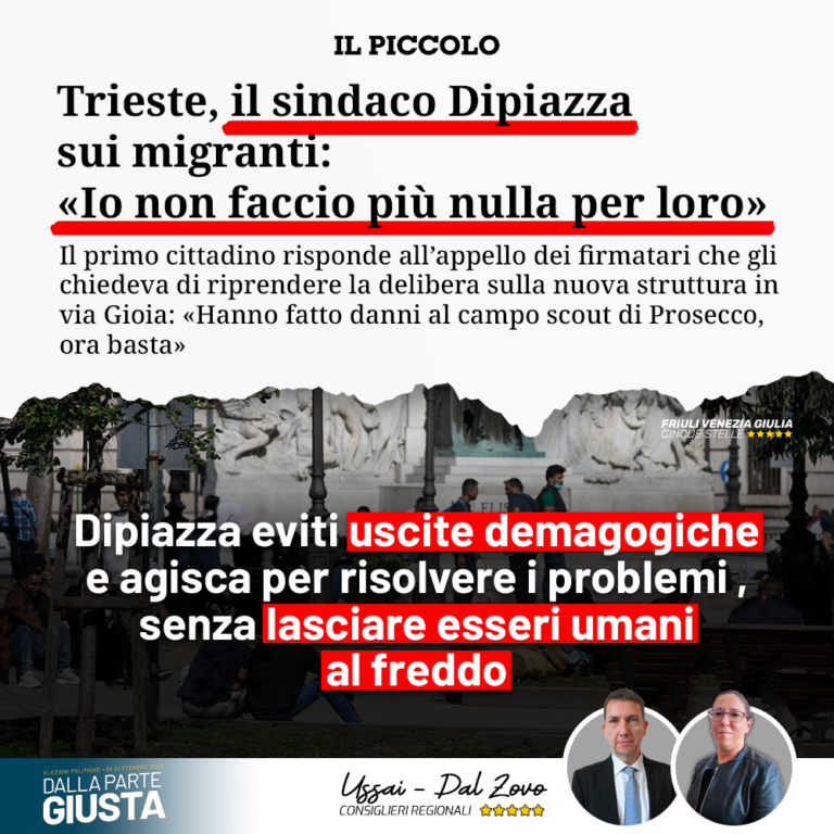 Migranti, Dipiazza eviti certe uscite e agisca per risolvere i problemi