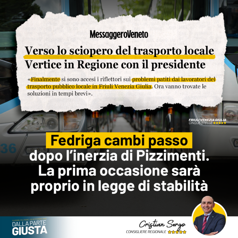 Trasporto pubblico, Fedriga cambi passo dopo inerzia Pizzimenti