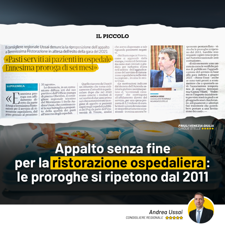 L’appalto senza fine per il servizio di ristorazione ospedaliera