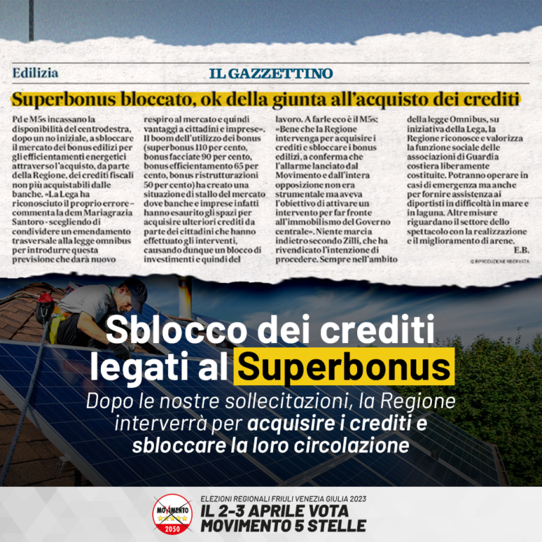 Superbonus, accolte nostre sollecitazioni per sblocco crediti