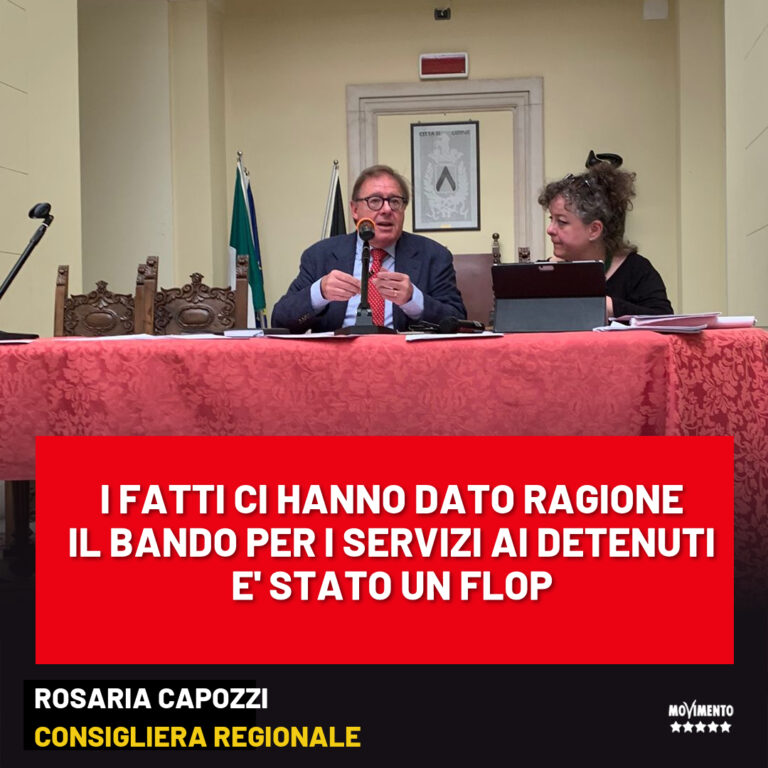 Capozzi M5S: “I fatti ci danno ragione, il bando per i servizi ai detenuti è stato un flop”