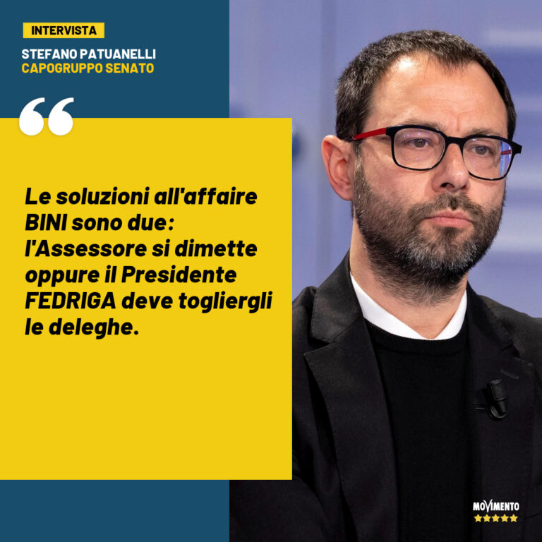 Patuanelli M5S: “Le soluzioni all’affaire Bini sono due: l’assessore si dimette oppure il presidente Fedriga deve togliergli le deleghe”.