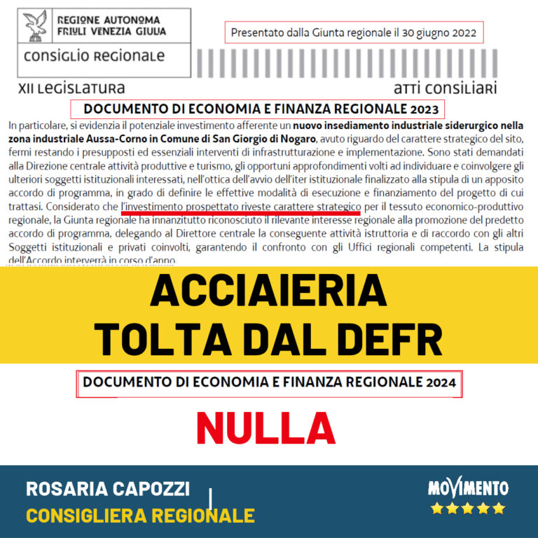 DEFR. CAPOZZI (M5S): VIA ACCIAIERIA AUSSA CORNO, BINI NON DICE PERCHÈ