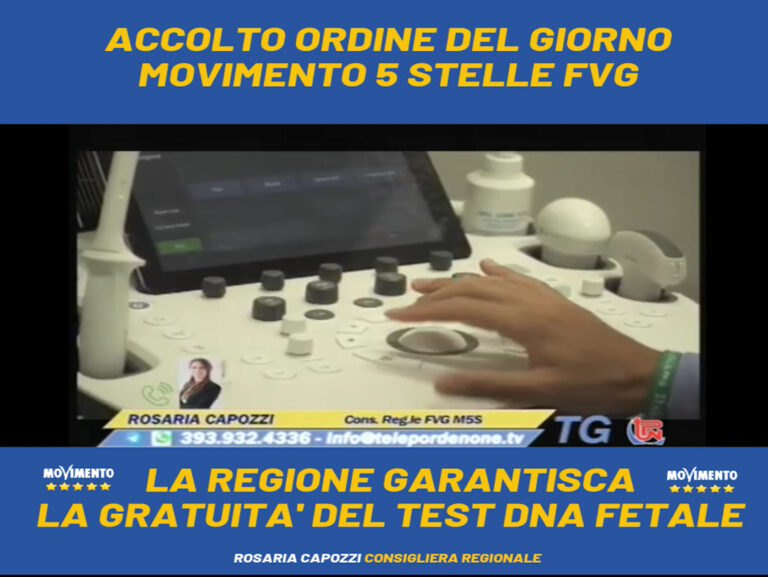 SALUTE. CAPOZZI (M5S): TEST DNA FETALE GRATUITO, RISPARMIO E SICUREZZA