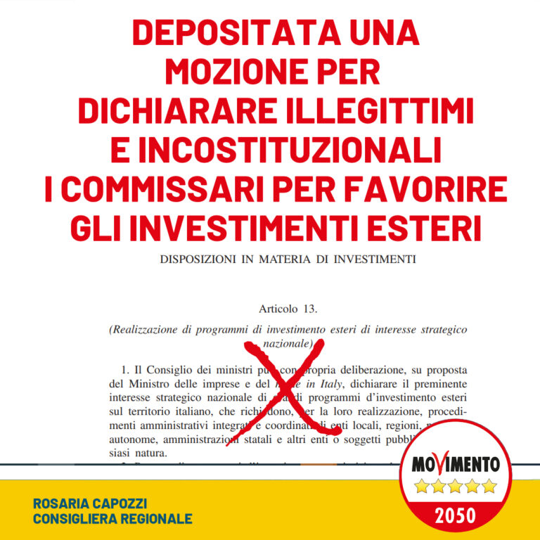 M5S, PD, AVS e OPEN FVG: “Se non lo abroga il Governo, Fedriga dica no al commissario straordinario per investimenti esteri”