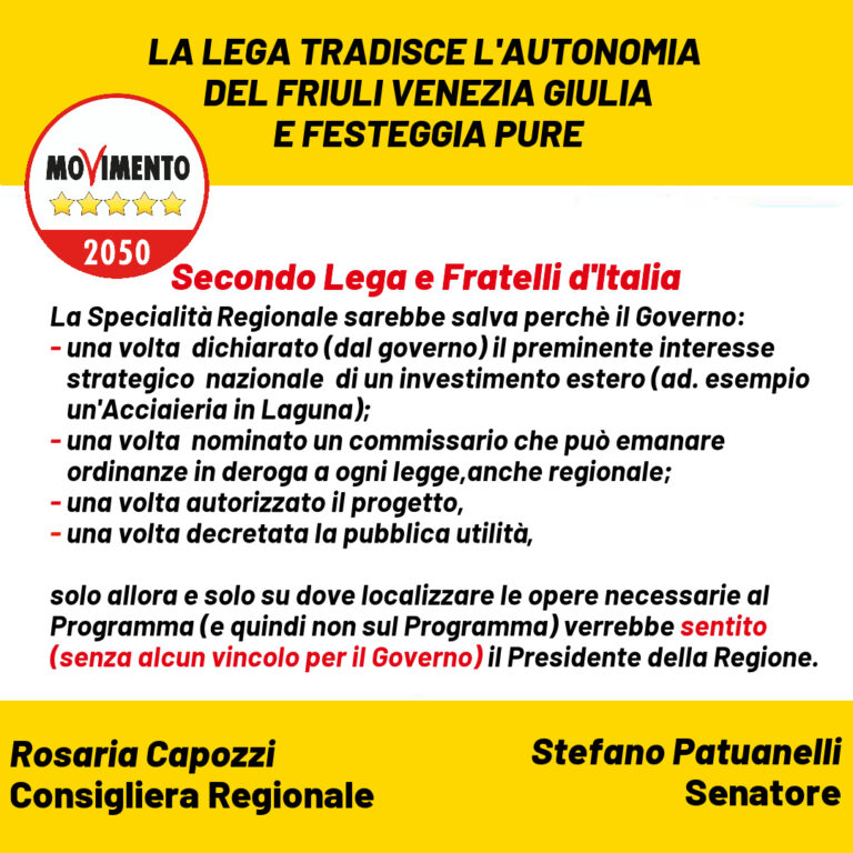 Acciaieria Capozzi – Patuanelli M5S: “La Lega tradisce l’Autonomia della Regione e festeggia pure”