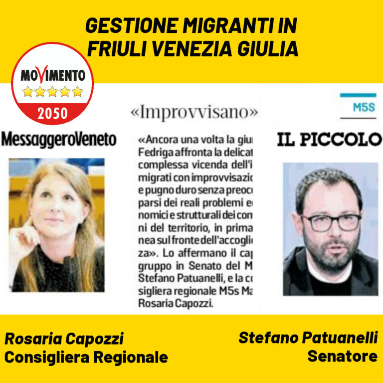 Migranti- Patuanelli, Capozzi M5s, Giunta Fedriga non si preoccupa dei reali problemi!