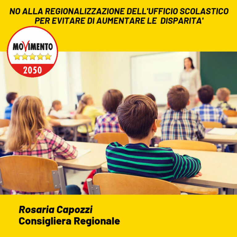 SCUOLA. CAPOZZI (M5S): REGIONALIZZARE ISTRUZIONE MINA UNITÀ CULTURALE