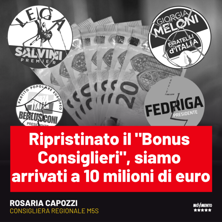 Ripristinato il “Bonus Consiglieri”, siamo arrivati a 10 milioni di euro