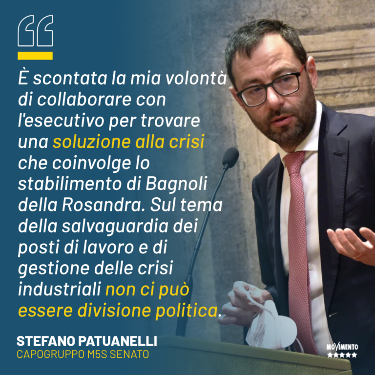 Wartsila, Patuanelli: Sul tema della salvaguardia dei posti di lavoro e di gestione delle crisi industriali non ci può essere divisione politica