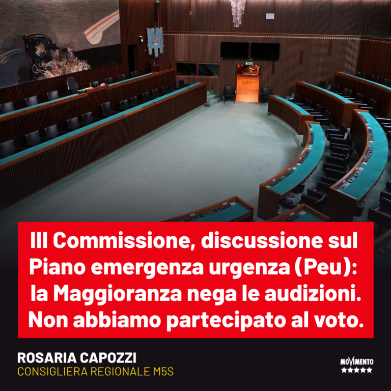 Piano emergenza urgenza: la Maggioranza nega le audizioni e quindi non abbiamo partecipato al voto