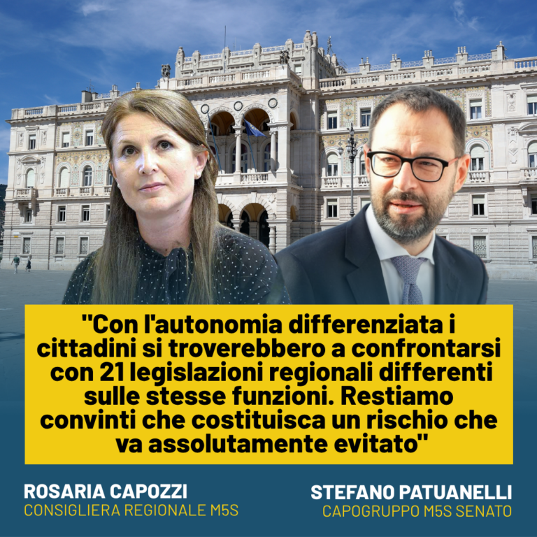 Autonomia differenziata, Capozzi e Patuanelli: No autonomia differenziata del governo Meloni