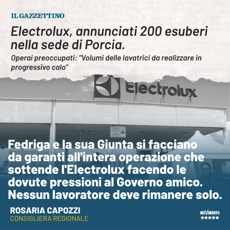 Electrolux, Capozzi: Giunta Fedriga silente su tagli personale