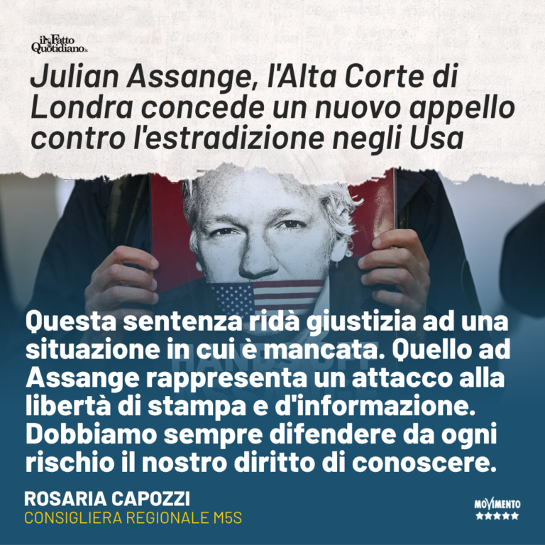 Julian Assange, Capozzi: Alta Corte di Londra più solidale con Assange della maggioranza Fedriga