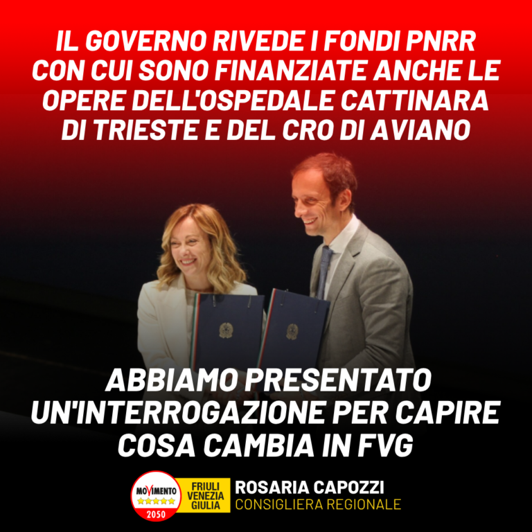 PNRR, Capozzi: Tagli previsti dal Governo sulle risorse del PNRR destinate alla sanità, interrogazione M5S per sapere cosa cambia per la nostra Regione