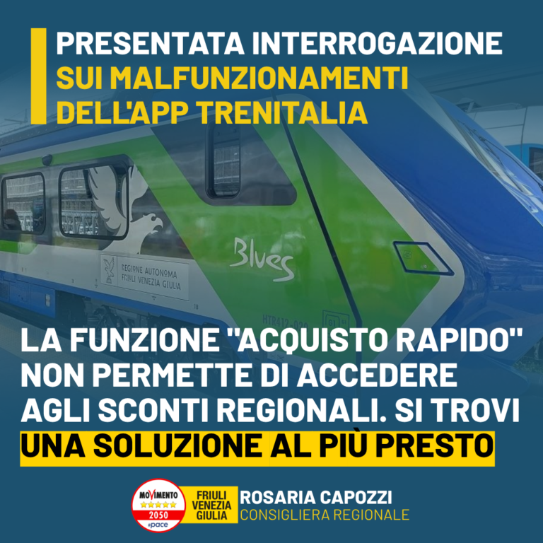 Trasporti, Capozzi: Trenitalia sistemi l’app mobile per garantire prezzi agevolati in Friuli Venezia Giulia