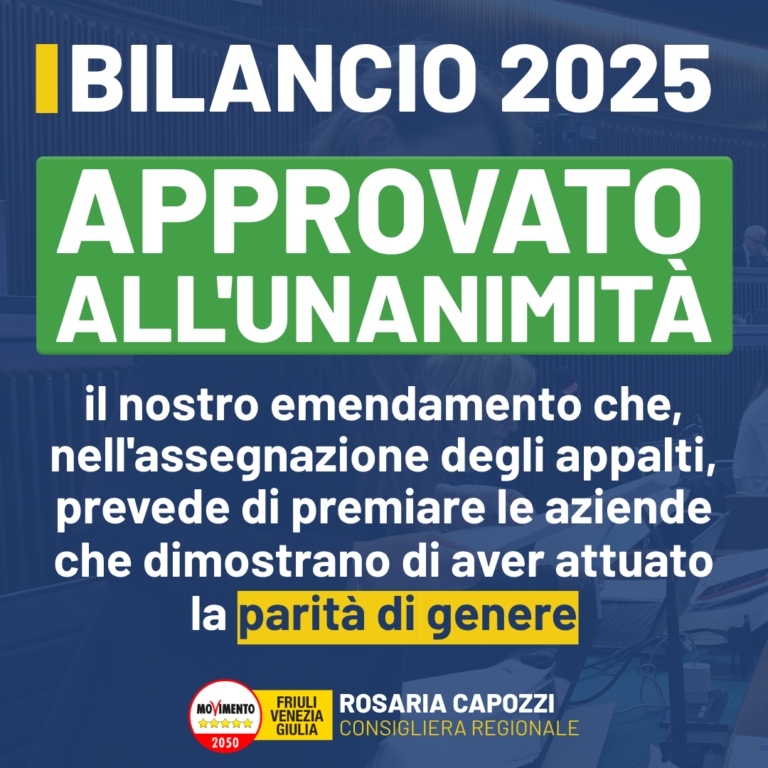 Bilancio, Capozzi: Parità di genere, sì unanime Aula a nostro emendamento