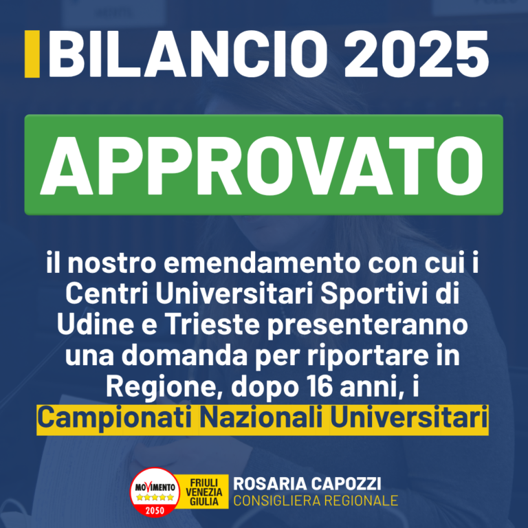 Bilancio, Capozzi: Ok a nostra istanza per Campionati nazionali universitari in Fvg