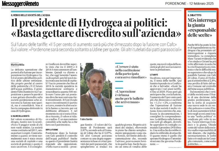 Pordenone, Hydrogea: M5S interroga la giunta «responsabile delle scelte»